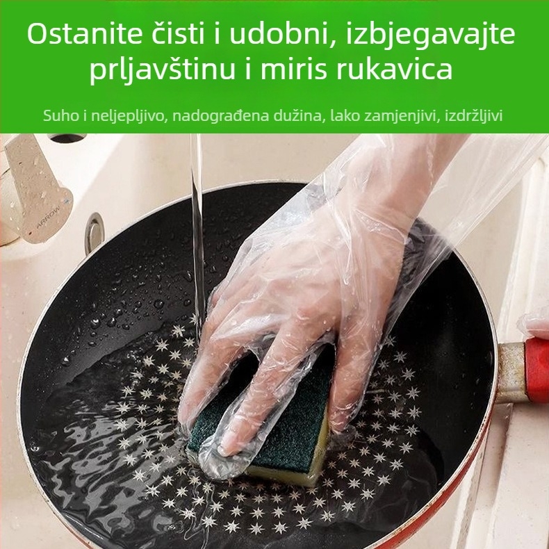 Jednokratne duge rukavice za kuhinju – otporne na masnoće, prozirne, od plastike, debljina 0,05–0,1 mm
