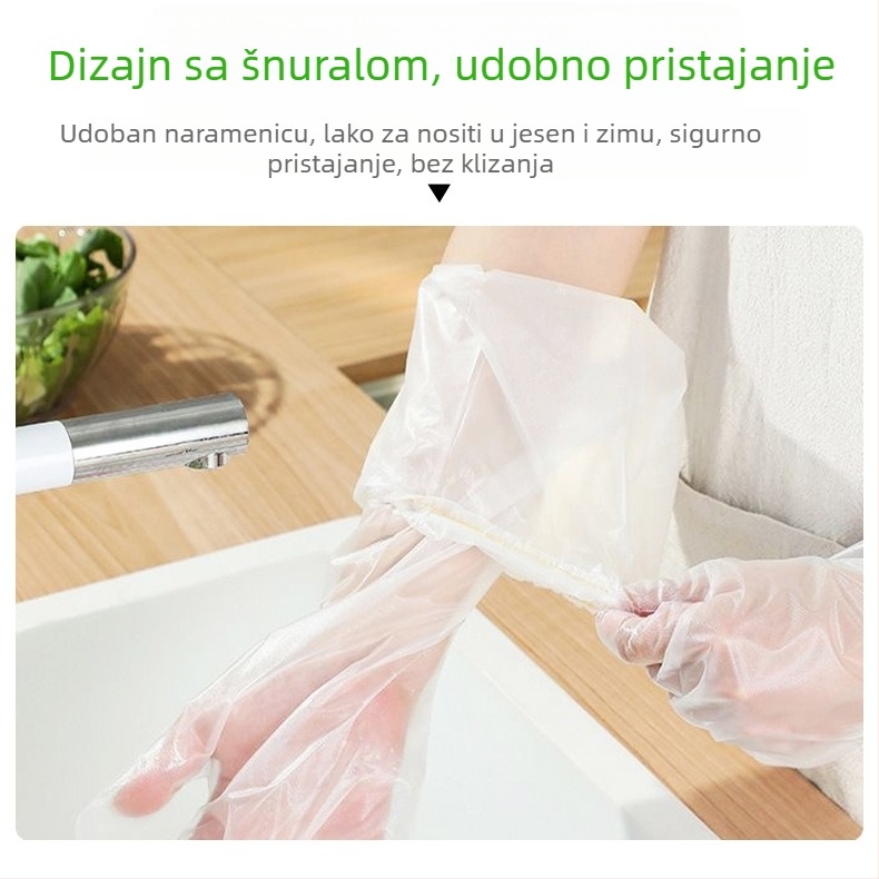 Jednokratne duge rukavice za kuhinju – otporne na masnoće, prozirne, od plastike, debljina 0,05–0,1 mm