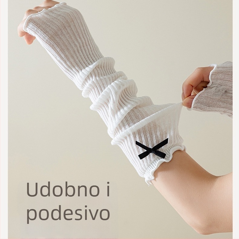 Ženske prozračne ultra-tanke rukavice s izšivenom mašnicom