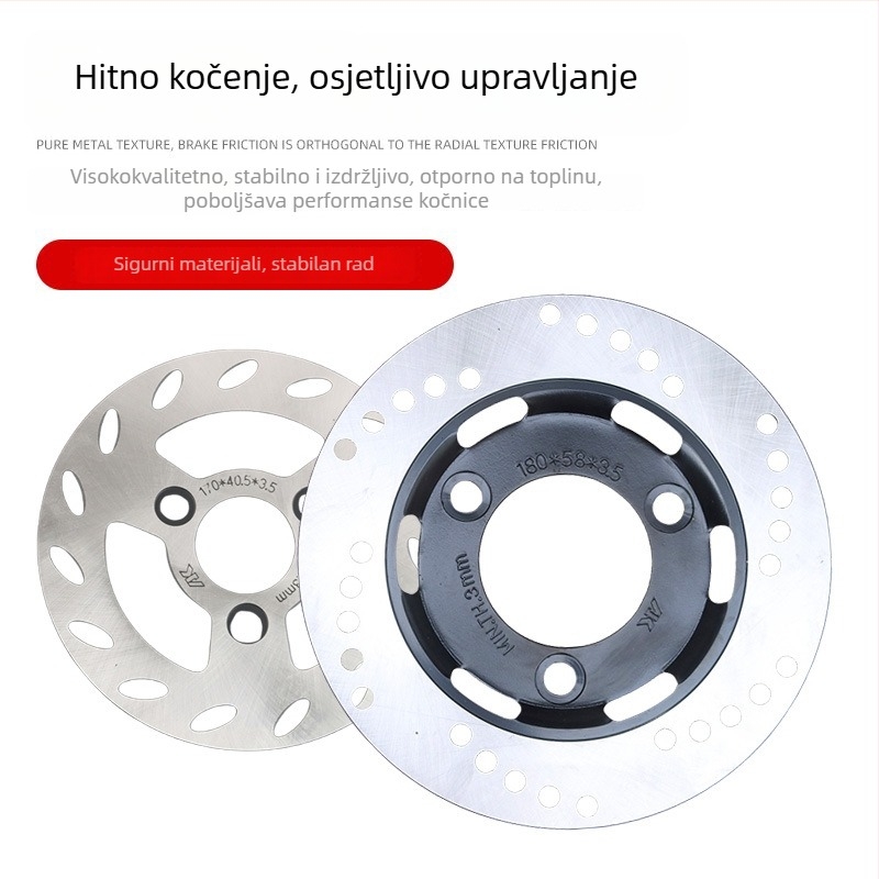 Disk za kočnice za električna vozila, motocikle i skutere; strojno obrađeni nehrđajući čelik 304; unutarnji promjer 40,5/48/58 mm; debljina 3,5-5 mm; težina 500 g