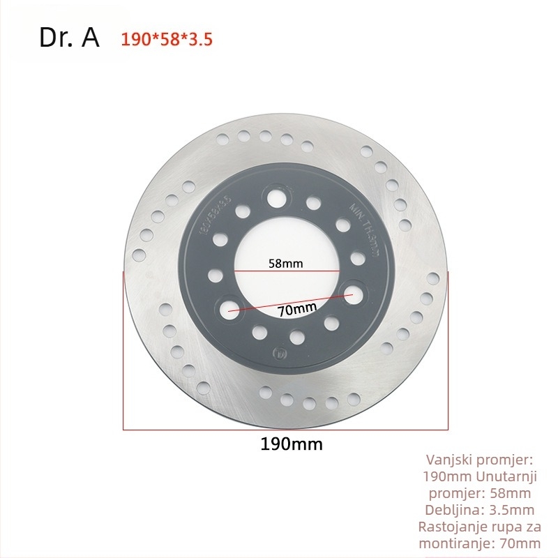 Disk za kočnice za električna vozila, motocikle i skutere; strojno obrađeni nehrđajući čelik 304; unutarnji promjer 40,5/48/58 mm; debljina 3,5-5 mm; težina 500 g