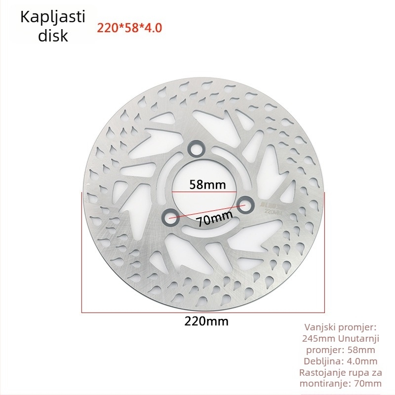 Disk za kočnice za električna vozila, motocikle i skutere; strojno obrađeni nehrđajući čelik 304; unutarnji promjer 40,5/48/58 mm; debljina 3,5-5 mm; težina 500 g