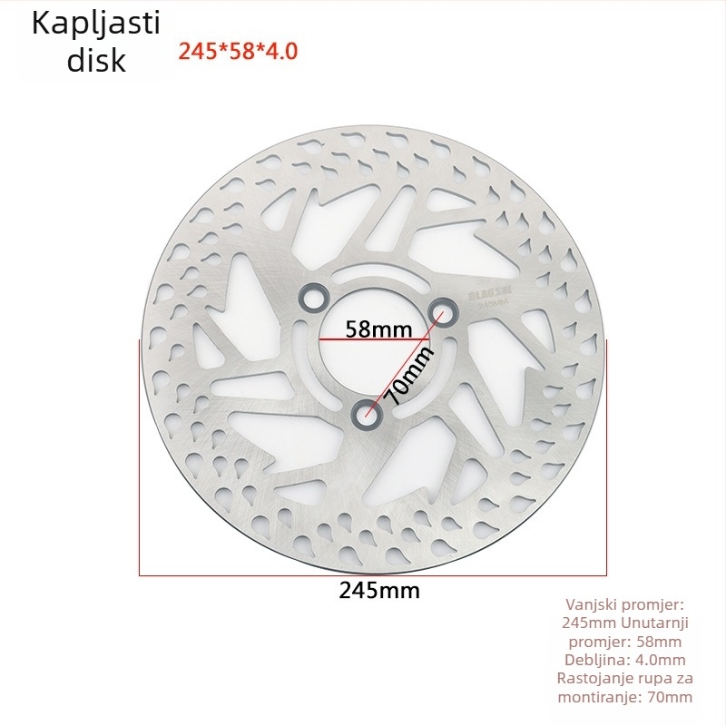 Disk za kočnice za električna vozila, motocikle i skutere; strojno obrađeni nehrđajući čelik 304; unutarnji promjer 40,5/48/58 mm; debljina 3,5-5 mm; težina 500 g