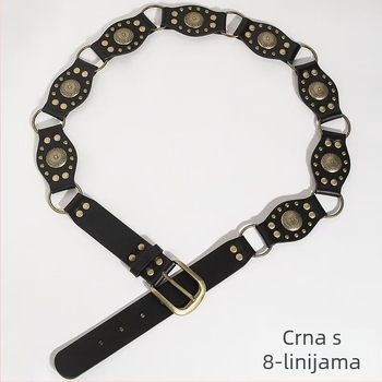 Boemski vintage pojas sa lancem, PU traka, legura kopča, kopča s iglom, književni retro stil