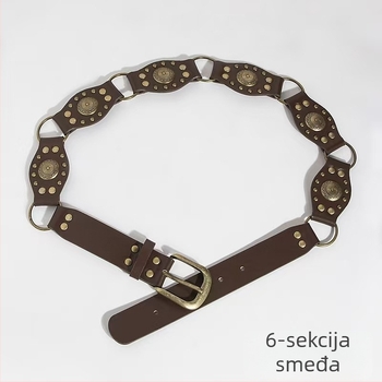 Boemski vintage pojas sa lancem, PU traka, legura kopča, kopča s iglom, književni retro stil