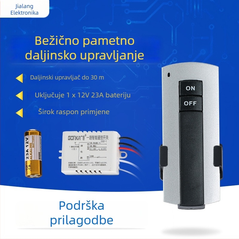 Gonka Guangjia 1-kanalni bežični daljinski prekidač, klasičan jednostavan kompaktan dizajn, radna temperatura do 85°C, pogodan za različite vrste rasvjete, dvorane za izložbe i hodnici; broj materijala JL-C02-1 road
