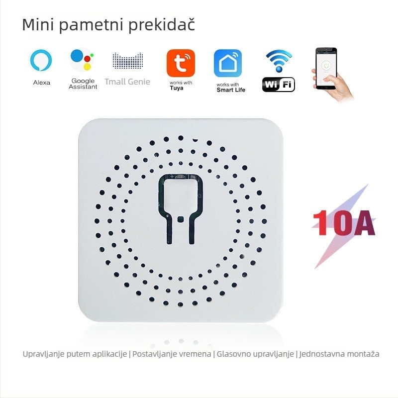 Yaneng Pametni WiFi prekidač, 100–240 V AC, razmak montažnih rupa 20 mm, vatrootporni PC panel, kontakti od fosforne bakre, električni vijek ≥10 000 ciklusa