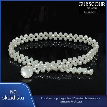 Haljina s bisernim kaišem u struku i lančićem, kopča od legure, zatvarač s kopčom, širina kaiša 2-4 cm, plastični materijal, svjež i sladak stil