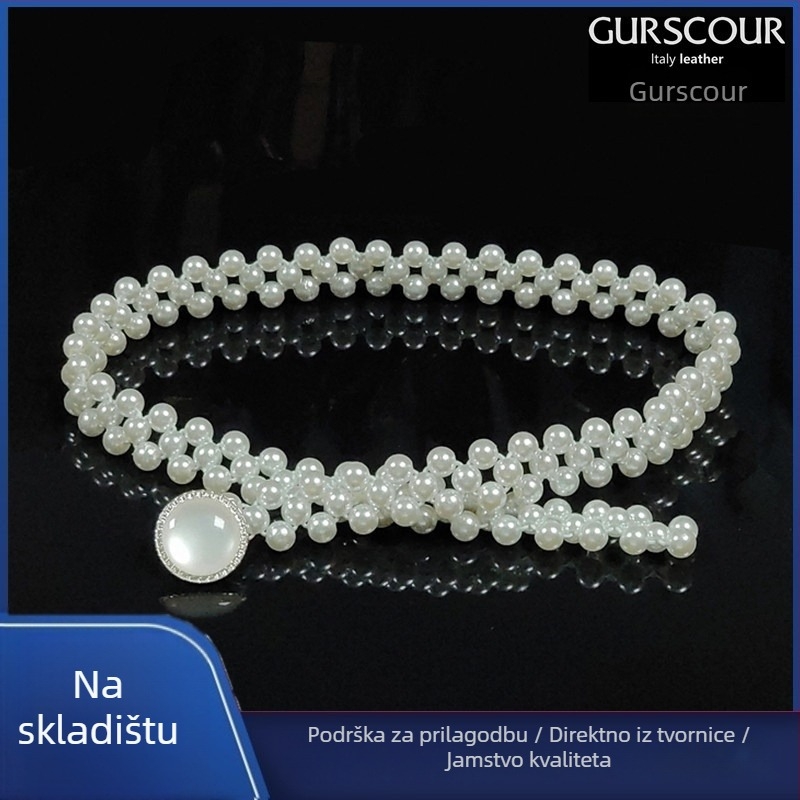 Haljina s bisernim kaišem u struku i lančićem, kopča od legure, zatvarač s kopčom, širina kaiša 2-4 cm, plastični materijal, svjež i sladak stil