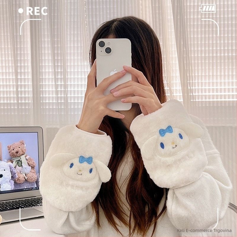 Ženski rukavi s integriranim rukavicama, topli za jesen, zimu i proljeće, karikatura uzorak