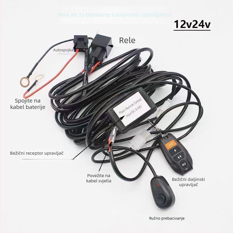 Lu Mingxin Bežični daljinski prekidač s kabelom za automobilsku LED reflektore i trake, 12–24V