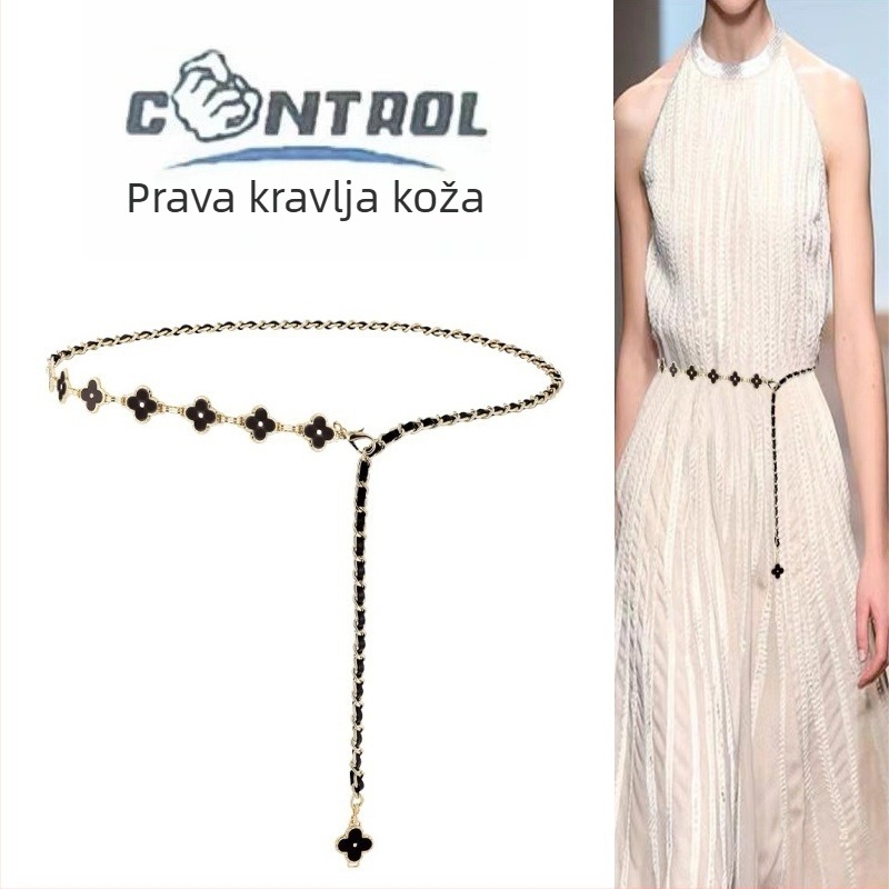 Lančani pojas za haljine – metalni, tanka, svestrana; duljina 105 cm, širina 0,1 cm, dizajn s jednim krugom