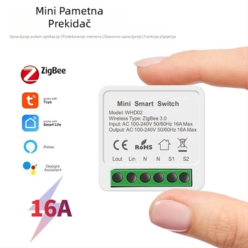 Pametan prekidač s tajmerom, Wi‑Fi i Zigbee, 1/2 kanal, daljinsko upravljanje pametnim telefonom, 110–240 V, 16 A, 50.000 ciklusa, razmak rupa 20 mm