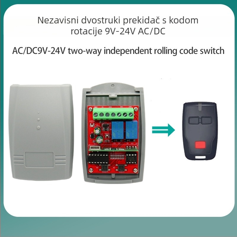 Bežični relejni prekidač s dvostrukim kodom za garažna vrata, 433 MHz, DC9V-24V