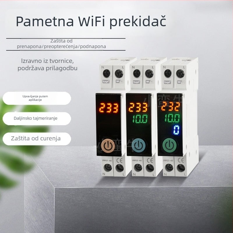 Inteligentni prekidač kruga s mjerenjem i WiFi daljinskim upravljanjem, 220–240V, panel od protipožarnog PC-ja, bakreni list, 10.000+ ciklusa