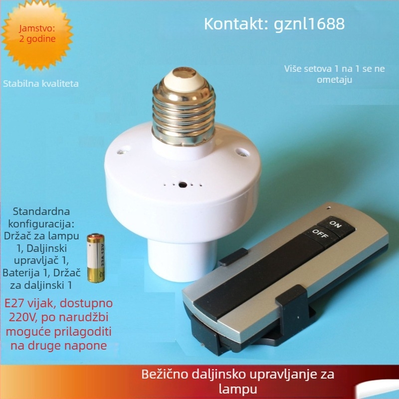 Bežični daljinski prekidač za svjetlo, E27 navoj, RF 315 MHz, 110V
