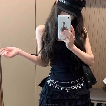 Metalni pojas za struk s biserima školjke – unisex, za mlade, ljeto 2025, tijelo lanac Y2K