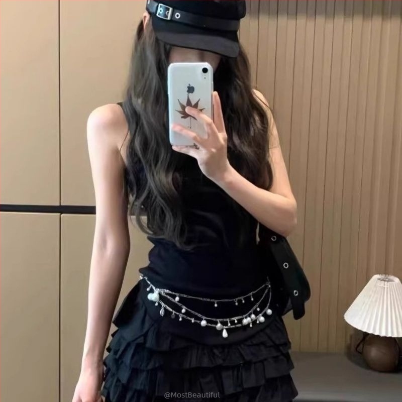 Metalni pojas za struk s biserima školjke – unisex, za mlade, ljeto 2025, tijelo lanac Y2K