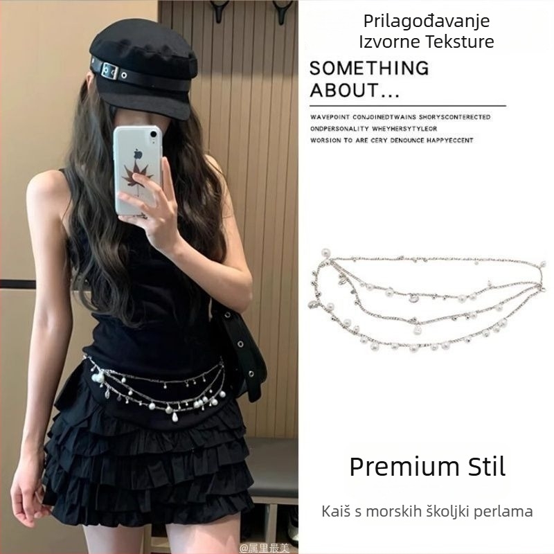 Metalni pojas za struk s biserima školjke – unisex, za mlade, ljeto 2025, tijelo lanac Y2K