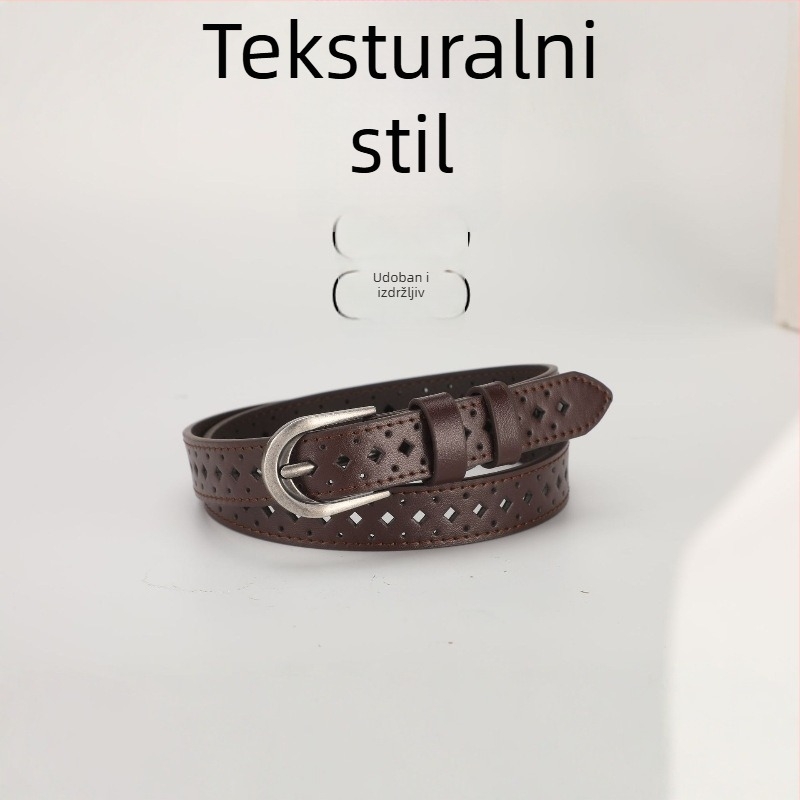 Ženski kaiš od PU kože s limenkom od legure i pin sponom, tanak profil, širina ispod 2 cm, vintage književni retro stil