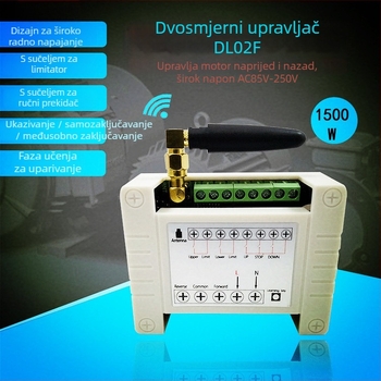 Fire Treasure Man Dvostruki daljinski prekidač za motor — 85–250V AC, 315/433 MHz, 1200W, upravljanje naprijed/natrag za kapije i rolete