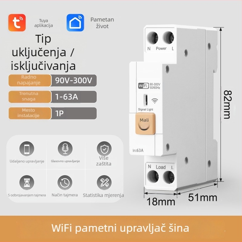 WiFi prekidač s daljinskim bežičnim upravljanjem, montažni razmak 118×72 mm, ABS ploča, napon AC220-240V, struja 5A
