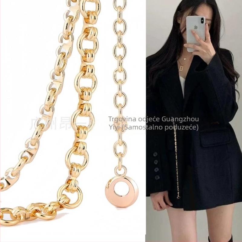 Kaiš za struk s metalnom lancem — svestran stil, ženski mladi dopuna (Materijal: Metal; Stil: Svestran; Spol: Žena; Uzrast: Mlađi; Broj pojasa: Jedan krug)