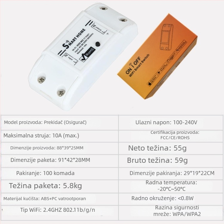 Jednokanalan daljinski prekidač, -15 do 80°C, za lampe i male kućanske uređaje, inteligentna modifikacija, CE, FCC, ROSH certifikat