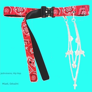 Hip-Hop kaiš s motivom kešu cvijeta i lančića za hlače, dvostruki sloj, platno, kopča od legure, gradski stil