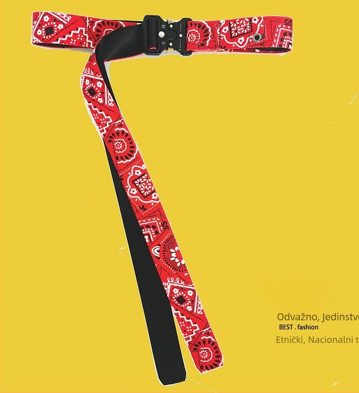 Hip-Hop kaiš s motivom kešu cvijeta i lančića za hlače, dvostruki sloj, platno, kopča od legure, gradski stil