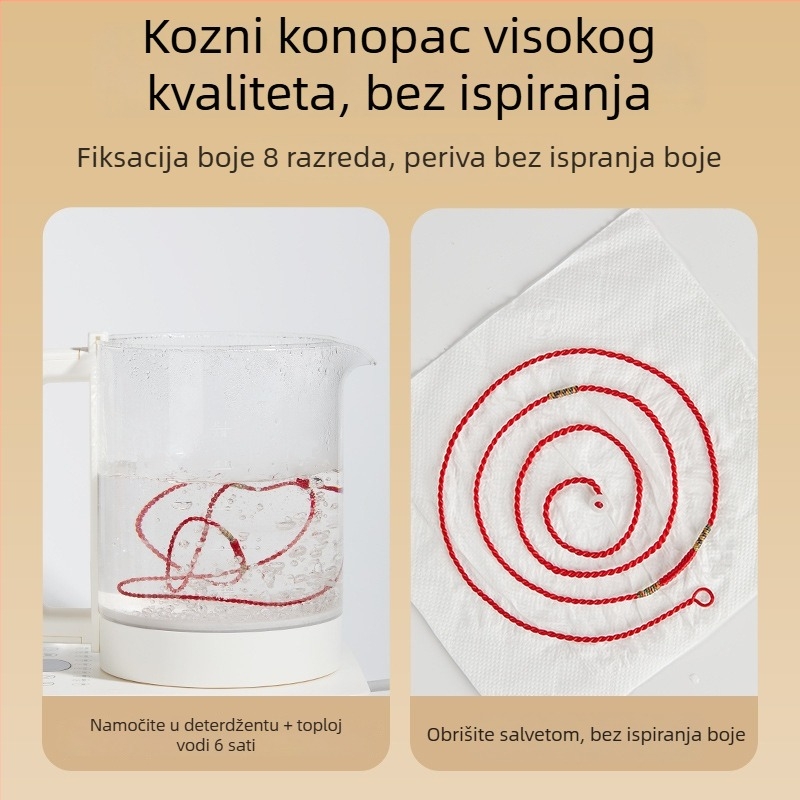 Ručni tkani pojas za struk s crvenom uzicom — zodijak pojas za 2026. godinu Konja, za žene rođene u godini Zmaja; materijal pamuk i lan; kopča od legure; zatvaranje šiljak; podrijetlo Guangzhou; proljeće 2025