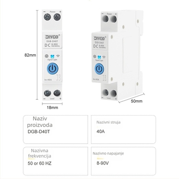WiFi pametni prekidač za DC 8-90V, daljinsko upravljanje putem aplikacije, tajmer