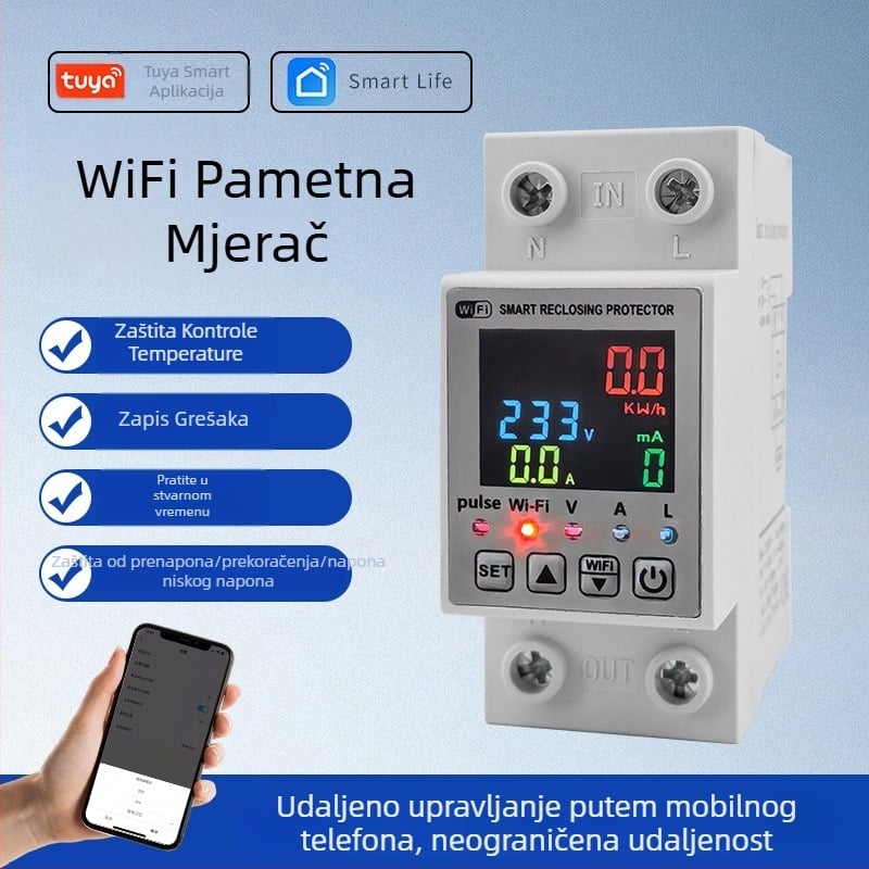 WiFi pametni mjerač s prekidačem za curenje, 110–220V, 63A, zaštita od prenaponske i podnapetosti