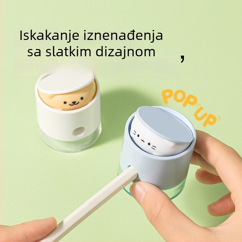 Deli Q073 Pop-Up oštrilica za olovke s mehanizmom za oštrenje vrha, sladak dizajn za učenike