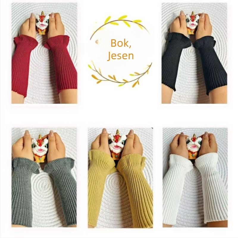 Unisex zimske pletene zagrijavajuće manšete za zglob, s čipkastim završetkom, japanski/korejski stil, prilagodljivo