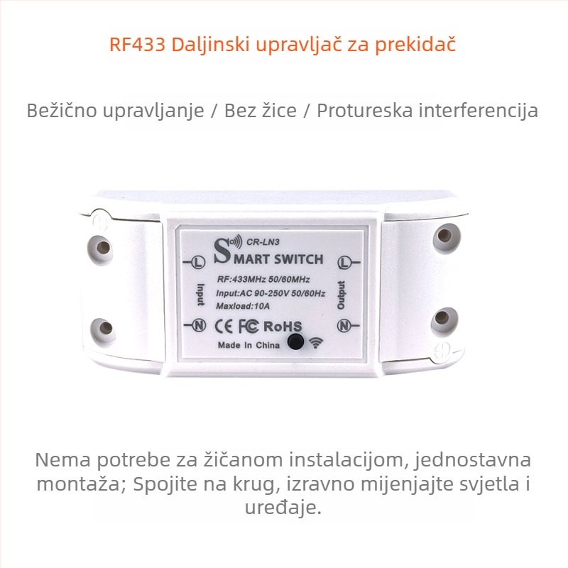 Bežični daljinski prekidač za rasvjetu, 433 MHz RF, 220V, samoljepljiv (433 MHz RF, 220V, bežični, samoljepljiv)