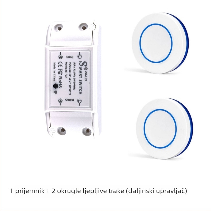 Bežični daljinski prekidač za rasvjetu, 433 MHz RF, 220V, samoljepljiv (433 MHz RF, 220V, bežični, samoljepljiv)