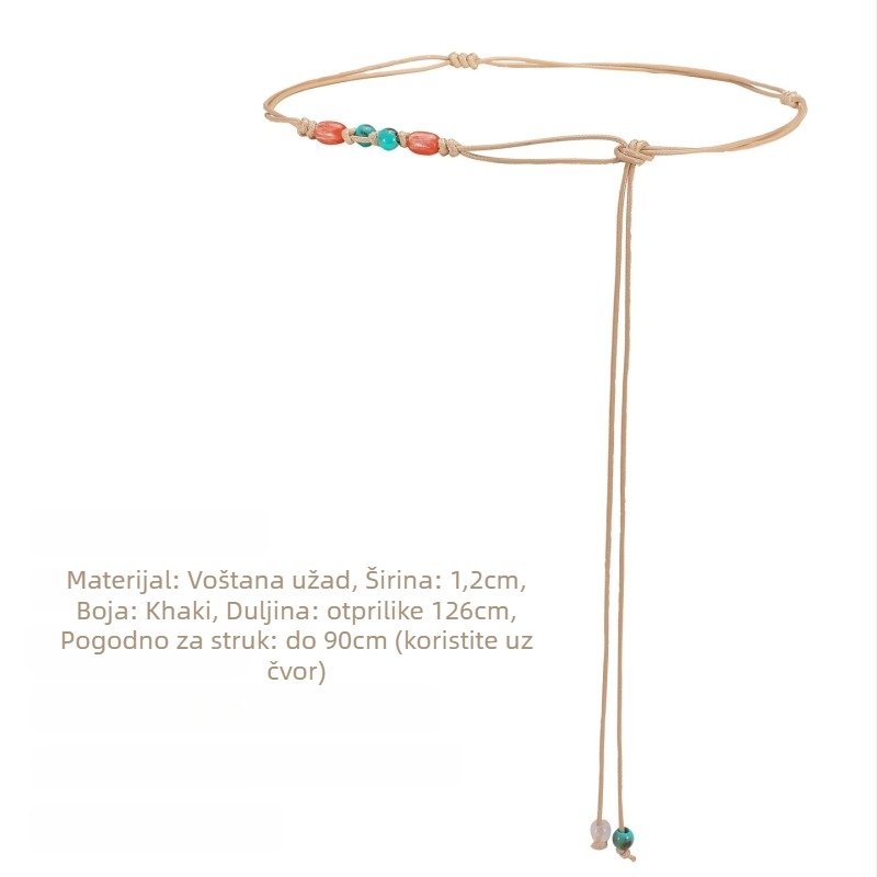Ženski lanac za struk od voskanog užeta, dekorativni dodatak haljine, tanak užet, svestran stil, širina <1 cm