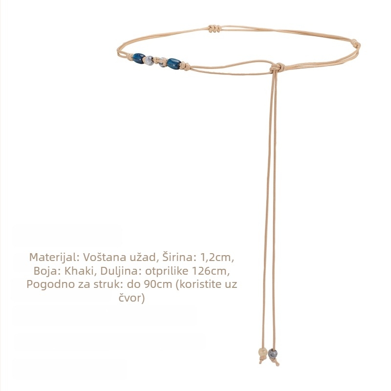 Ženski lanac za struk od voskanog užeta, dekorativni dodatak haljine, tanak užet, svestran stil, širina <1 cm