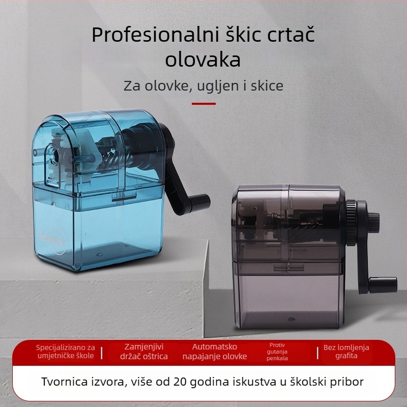 Oštrenje za skicu olovke, druga generacija, nadograđena verzija, PC materijal, ručni pogon, pogodno za olovke od ugljena, 175 g