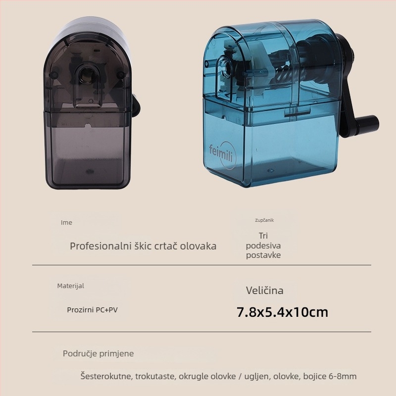 Oštrenje za skicu olovke, druga generacija, nadograđena verzija, PC materijal, ručni pogon, pogodno za olovke od ugljena, 175 g