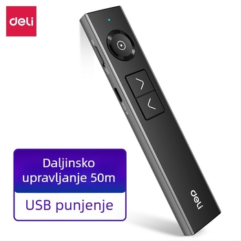 Deli 50681 Digitalni pokazivač stranica s laserskim zrakom, Elektronički nastavnički pokazivač, USB punjenje, domet 50 m, baterija 300 mAh