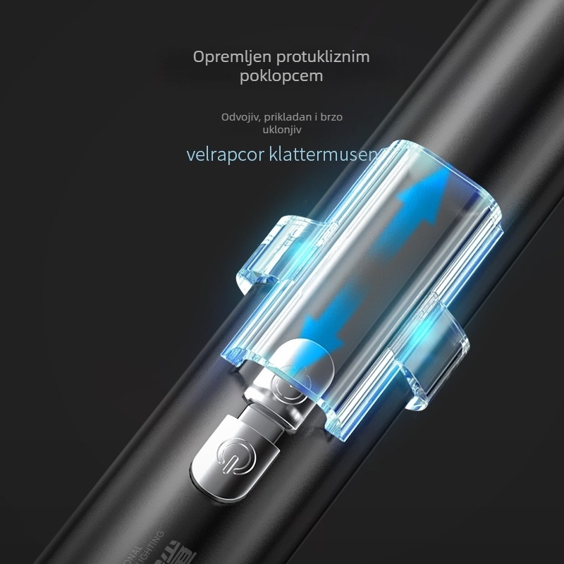 Mačja laserska igračka štapić od aluminijske legure, punjiva, laserski izvor, domet 100–200 m, pogon na ručni pritisak