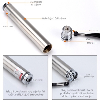 Laser svjetiljka od nehrđajućeg čelika s detektorom banknote, 3-u-1 laserska olovka, napajanje baterijom No.5