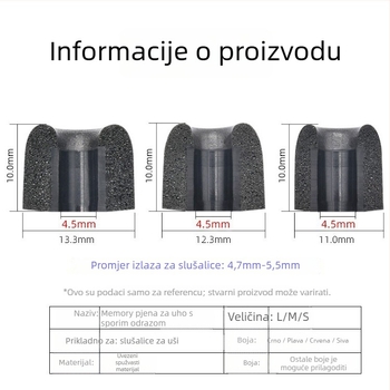 Nadomještak za slušalice od memorijske pjene, kuglastog oblika, perivo, smanjenje buke 25 dB