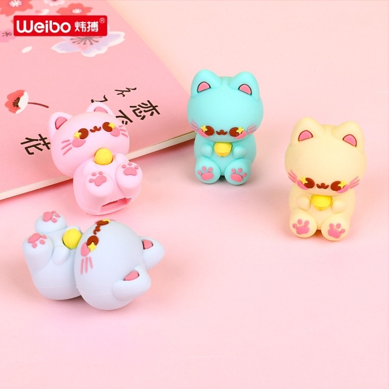 Weibo oštrilo za olovke – silikon, oblik mačke, ručno, model Weibo-71028, 29 g