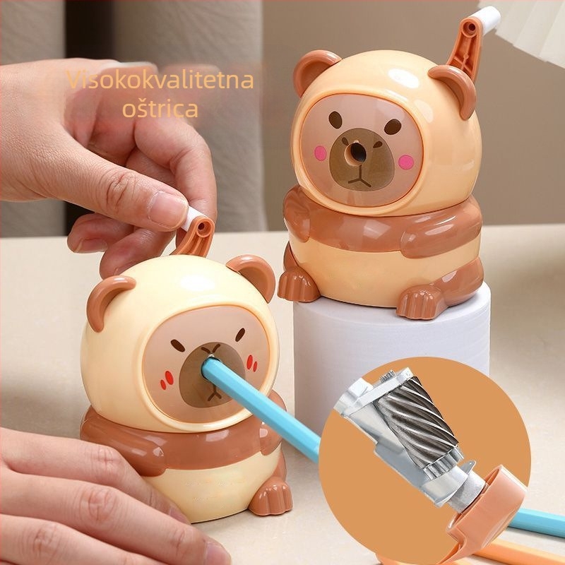 Eqiaoshou 1865 plastično oštrilo za olovke u obliku medvjedića, crtani lik, ručno pokretano