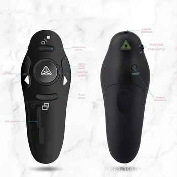PPT pero za prebacivanje stranica, bežični 2.4G USB laserski pokazivač, mat ABS kućište, model k100A, mogućnost ispisa logotipa, prilagodba