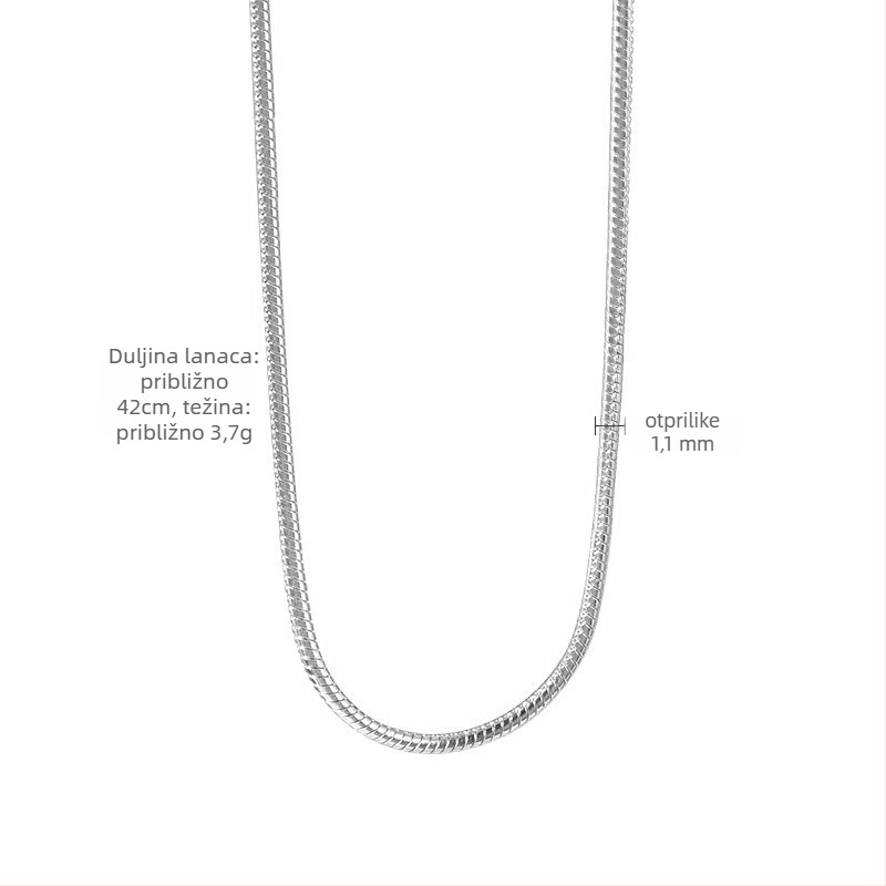 Ogrlica od srebra S925, lanac zmijskog kostiju, materijal privjeska: S925 srebro, elektroplatiranje, težina 1,36 g