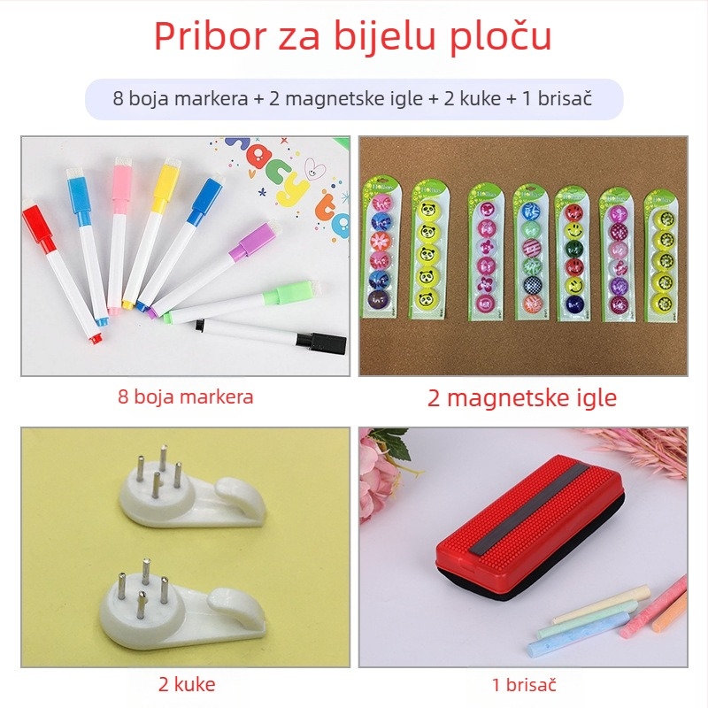 Xiaguang Set dodatne opreme za ploču – 8 šarenih markera, 2 magnetska čavla, 2 kukice, 1 gumica za brisanje; jednostrani metalni panel